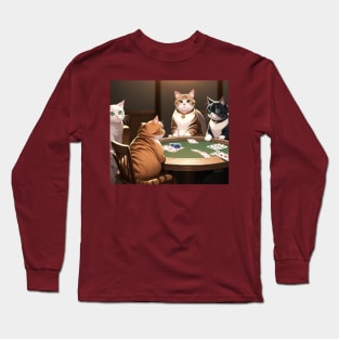 cats playing poker Long Sleeve T-Shirt